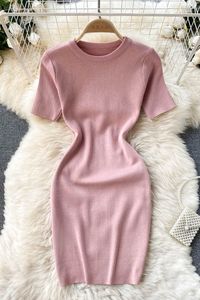 Manica corta o-collo abito tubino solido estate semplice lavoro a <span class=keywords><strong>maglia</strong></span> a vita alta Mini abito donna abiti <span class=keywords><strong>eleganti</strong></span> <span class=keywords><strong>vestiti</strong></span> donna - Product Image 6