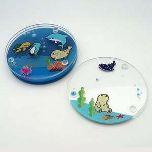 Venta caliente clásico Animal patrón impreso posavasos de plástico transparente respetuoso con el medio ambiente Canplow promoción océano diseño 4 "regalos de recuerdo - Product Image 3