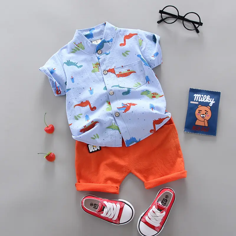 Summer new children's clothing boys baby infants dinosaur shirt short-sleeved shorts two-piece wholesale