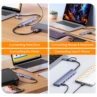 Hub USB C 7 en 1 en aluminium avec ports USB 3.0 et USB 2.0, chargeur PD 60W pour appareils de type C