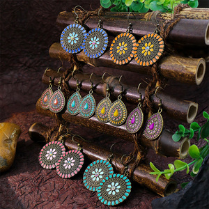 Bohemian <b>Drop</b> Earrings Alloy Antique <b>Bronze</b> Plated Flower Pattern Women's Party Jewelry - Product Image 1