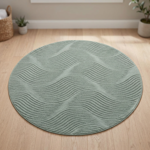 Tapis rond bohème à poils ras en polyester, fabriqué à la machine, motif vague 3D, lavable, facile d'entretien, durable, pour salon et chambre d'enfant - Product Image 3