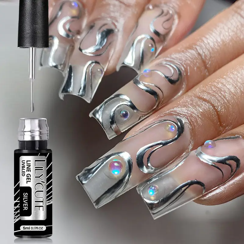 LILYCUTE Metal Chrome Effect Platinum Gel Liner Nail Art Soak Off UV LED Mirror Metallic Liner Gel Polish