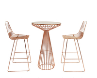 Ensemble de salle à manger de luxe pour patio, 3 pièces, mobilier de jardin extérieur, table haute en métal rose doré et 2 chaises