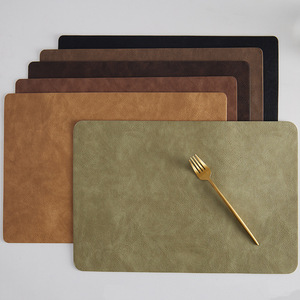 Pu Leather <b>Placemat</b> Heat Insulating Oil Resistant Desktop Mat Solid Color Portable Design <b>For</b> Dining <b>Table</b> Use - Product Image 1