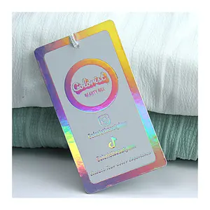 Custom Logo Hologram Print Hangtag Voor Kleding Glitter Laser Swing Tags Thank Card Boutique Cadeaubon