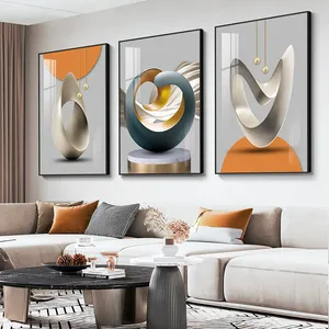 Nordic 3 Luxurious Decorative Paintings Sofa Wall Art Abstract Poster And Living Room Decoration Crystal Porcelain Painting