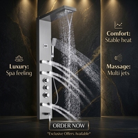 Système de douche mural en acier inoxydable 304 avec panneau de douche, jet de pluie et douchette à main massante, garantie 5 ans pour hôtels, villas et appartements