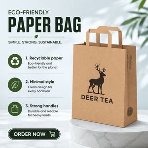 Bolsas de Papel Kraft para Llevar con Asas Planas y Orificios Laterales, Impresión de Logotipo Personalizado, Empaque para Bebidas Calientes, para Tiendas de Té y Té de Burbujas, Suministro al por Mayor - Product Image 5