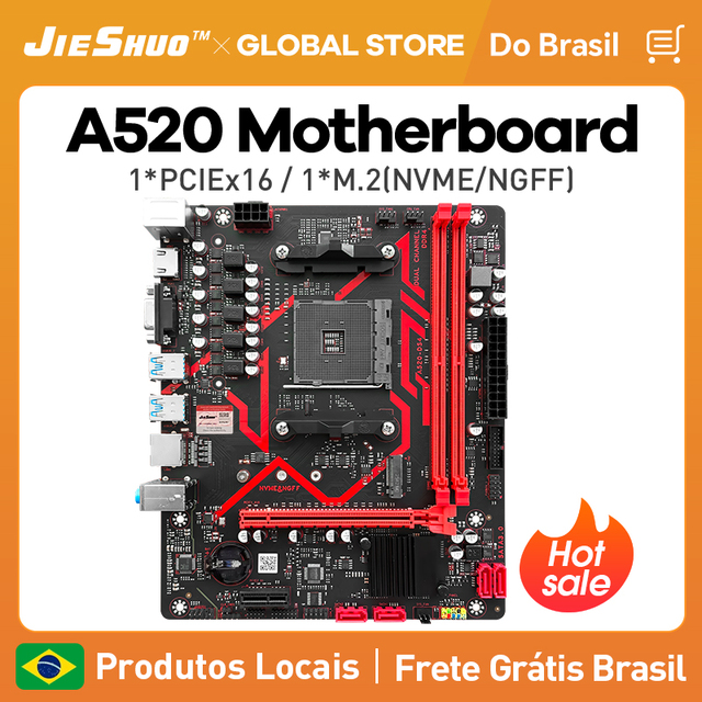 Produtos locais brasileiros JIESHUO A520M AM4 Desktop ATX Motherboard Supports CPU 3600 M.2 NVME Dual-channel DDR4 New
