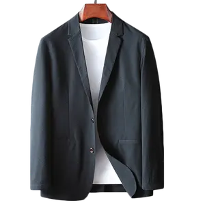Solid color business non-ironing thin coat Men's casual suit with pockets Spring/summer pleated elastic suit jacket