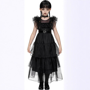 Vestito Gotico Nero in Offerta, Costume da Carnevale per Ragazze con Cintura, Outfit per Feste e Spettacoli per Bambini, Carnevale e Halloween - Product Image 4