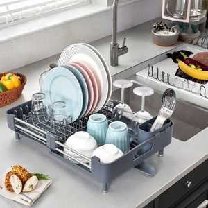 OEM拡張可能グレー皿ラックデュアルパーツ皿排水機非スクラッチ可動カトラリー排水機調整可能収納ホルダーラック - Product Image 3