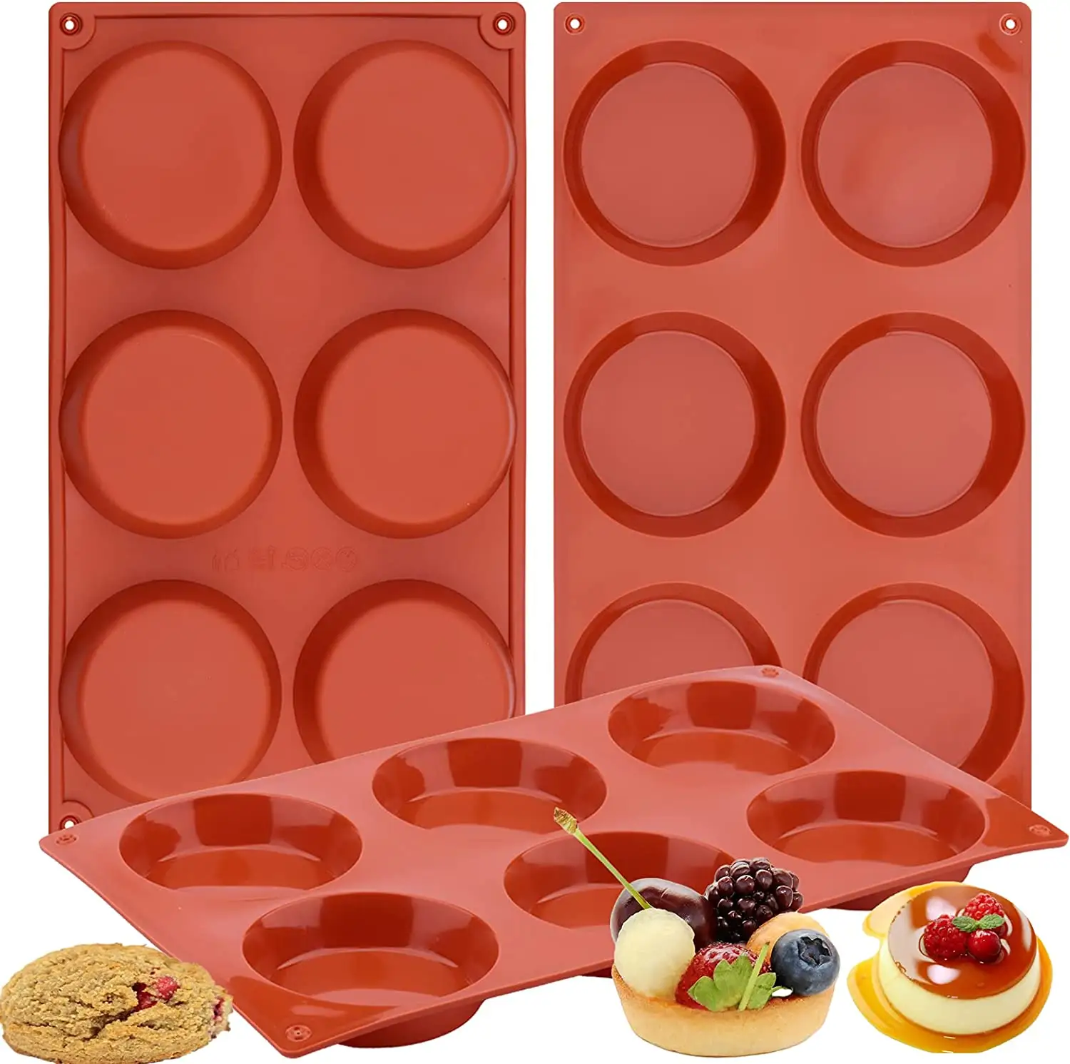Silicone Muffin Top Pans for Baking/Non-Stick 3" Round Silicone Mold for Corn Bread, Eggs, 6 Cavities Whoopie Pie Pan