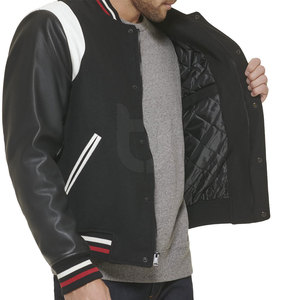 Veste Lettermen de style High Street pour homme avec col montant en cuir et toile de couleur unie pour l'hiver-quantité minimale de commande bas - Product Image 4