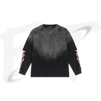 T-shirt à manches longues double couche lourd, effet délavé et sale, t-shirts à manches longues surdimensionnés pour hommes