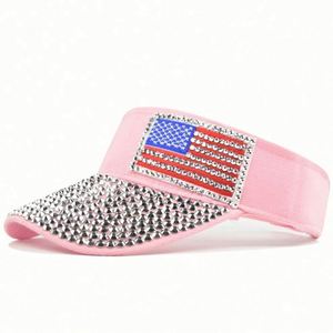 Design Your Own Wholesale Straw America Flag Crystal Sun Visor <b>Hat</b> with Rhinestone <b>for</b> Outdoor Travel Cycling - Product Image 3
