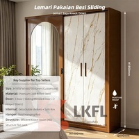 Lemari Pakaian Besi 3 Pintu Geser Desainer, Kabinet Baju, Almari Pakaian, Perabot Kamar Tidur, Sistem Bongkar Pasang