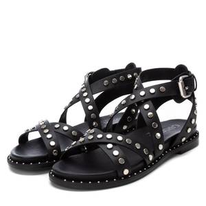 Carmela Women's Low Heel Sandal Black 37 Studded Straps <b>Flat</b> Summer Shoes - Product Image 4