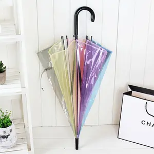 Innovative 8K 8 Panels Curved J Handle Rainbow Transparent Straight Umbrella