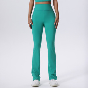 Pantalones de yoga acampanados de cintura alta con bolsillos - Leggings de corte bootcut con control de abdomen para mujer, pantalones acampanados suaves y elásticos para gimnasio - Product Image 2