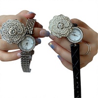 Jam Tangan Wanita Modern Scottie 9559B Quartz Alloy Glass Tahan Air Berlian Moissanite Motif Bunga Tali Kulit Kustom 12mm
