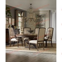 Vente flash : Ensembles de salle à manger en bois massif, table ronde et chaises de salle à manger, meubles de salle à manger américains avec 6 chaises en tissu