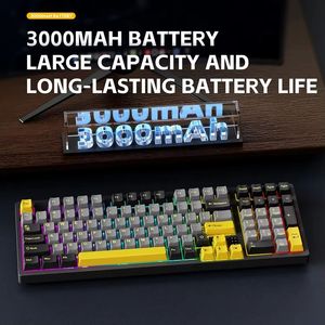 <span class=keywords><strong>Clavier</strong></span> de jeu RGB LEAVEN K98 DIY, tri-mode, mécanique, axe cyan, touches entièrement remplaçables à chaud pour le gaming - Product Image 4