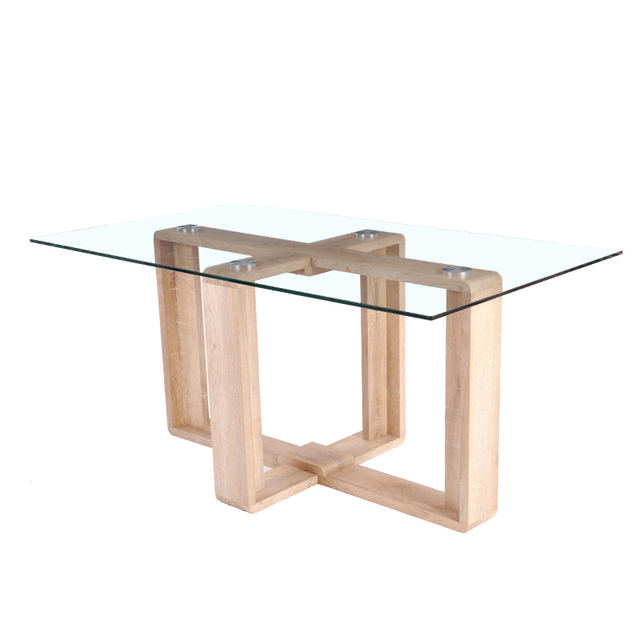 Modern Luxury Nordic Home Restaurant Dining Room Furniture Set Wood Base Clear Glass Top Rectangle Dining Table