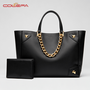 Colefa nuovo Design grande borsa <span class=keywords><strong>nera</strong></span> con cerniera <span class=keywords><strong>borsetta</strong></span> con piccolo portafoglio oro nero borse a mano di lusso per le donne all'ingrosso - Product Image 1