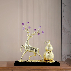 Statue de cerf de luxe en alliage, directement de l'usine, avec bois de cerf en améthyste naturelle et gourde Wu <span class=keywords><strong>Lou</strong></span>, décoration Feng Shui porte-bonheur, vente en gros, cadeau pour la maison et <span class=keywords><strong>le</strong></span> bureau - Product Image 2