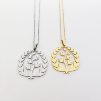 Collier rond en acier inoxydable avec pendentif en forme de branche d'olivier, couleur or 18 carats, collier populaire en forme de branche d'olivier creuse, arbre de vie