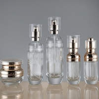 Ensemble d'emballages de luxe en verre pour soins de la peau : flacon pompe pour lotion, compte-gouttes pour sérum, pot à crème, conteneur cosmétique vide pour présentation