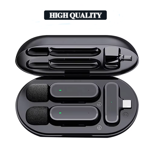 Factory Wholesale Portable 2.4G Mini Wireless Condenser Lavalier Microphone Metal Type-C Charging Case Noise Cancelling IOS