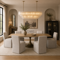 Table à manger rectangulaire en bois de chêne OAKEN avec plateau en bois de chêne et piétement en laiton en forme de tulipe, mobilier de salle à manger moderne et luxueux, mobilier de villa