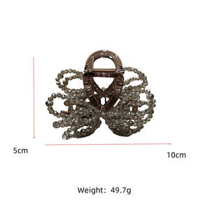 Pince à cheveux élégante de 10 cm style français avec nœud et perles, motif papillon, pince requin pour femmes, accessoires capillaires - Product Image 3