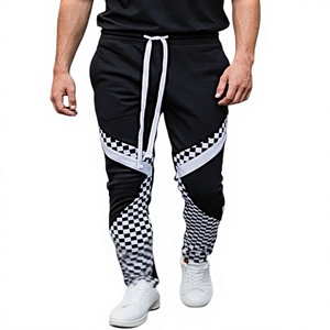 Pantalon de jogging slim noir à motif à carreaux pour homme, avec cordon de serrage à la taille et poches latérales, style streetwear, longueur intégrale - Product Image 4