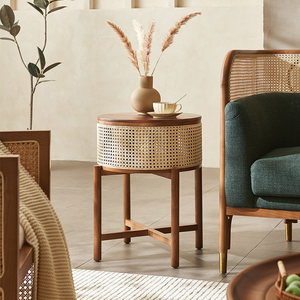 Modern Nordic Rattan/Wood <strong>Small</strong> Coffee <strong>Table</strong> Living Room <strong>Console</strong> <strong>Table</strong> <strong>with</strong> <strong>Storage</strong> Durable Side <strong>Table</strong> - Product Image 1