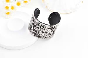 Fashion Jewelry Filigree Stainless Steel <b>Silver</b> Plated <b>Cuff</b> <b>Bracelet</b> Open Design Wide for Women - Product Image 6
