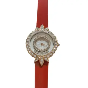 Trend design quartz brand watches Genuine Leather Ball Diamond Shell Pearl Oval Women's Quartz Casual Fashion Watch