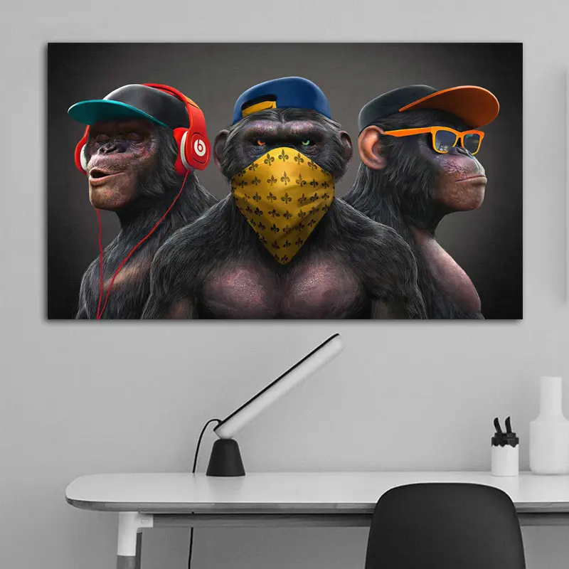 3 القرود الحيوان اللوحة قماش اللوحة و جدار الفنون غرفة المعيشة المنزل الديكور الطباعة ملصق جدار الديكور