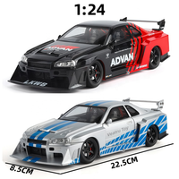 Voitures miniatures en métal 1:24, modèle Nissan GTR R34 Jada avec portes ouvrantes, collection décorative, voiture miniature en métal