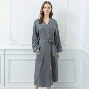 SFY-YH5033 Peignoir long de haute qualité en coton gaufré, léger, absorbant, à taille élastique, pour le printemps et l'été, décontracté et idéal pour la maison - Product Image 4