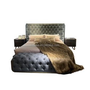 Alta qualità di lusso moderno tessuto di velluto teste <span class=keywords><strong>alte</strong></span> in legno telaio King Queen Size <span class=keywords><strong>letto</strong></span> con scatola di immagazzinaggio mobili letti a buon mercato - Product Image 5