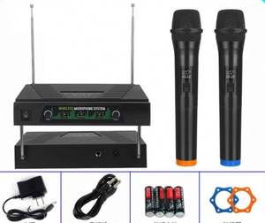 Micrófono Inalámbrico VHF de <span class=keywords><strong>2</strong></span> Canales OEM de Fábrica, Micrófono de Mano para Fiestas, Conferencias, Grabación, Transmisión en Vivo, Karaoke en Casa, Portátil, Doble Canal - Product Image 1