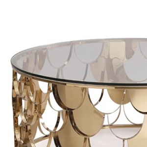 Mueble de salón de estilo conciso, mesa de cristal redonda moderna, mesa de centro con Base de acero inoxidable - Product Image 2