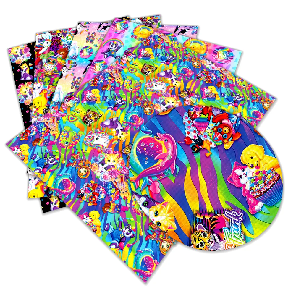 30*136 Lisa Frank Funky Regenboog Patroon Lederen Rol Voor Strikken Voor Handgemaakte Diy Materialen Ambachtelijk Gedrukt Kruis Faux Leer