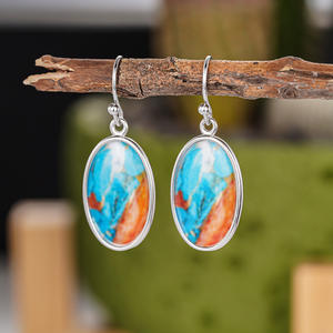 Orecchini a Perno E4774 in Turchese, Placcati in Oro Bianco, Montatura in Lega, Gioielli Unisex Classici alla Moda - Product Image 4