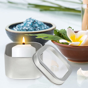 Cao Cấp Rõ Ràng Cửa Sổ Nắp Hình Vuông Đồ Trang Sức Trà Lưu Trữ Canister Rỗng 8Oz Kim Loại Có Thể Nến Tin <span class=keywords><strong>Jar</strong></span> - Product Image 3