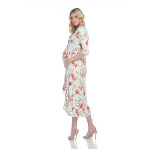 Ropa <span class=keywords><strong>de</strong></span> maternidad con estampado Floral, vestido Midi elástico con volantes altos para <span class=keywords><strong>embarazo</strong></span> y lactancia, mangas <span class=keywords><strong>3</strong></span>/4 - Product Image 4